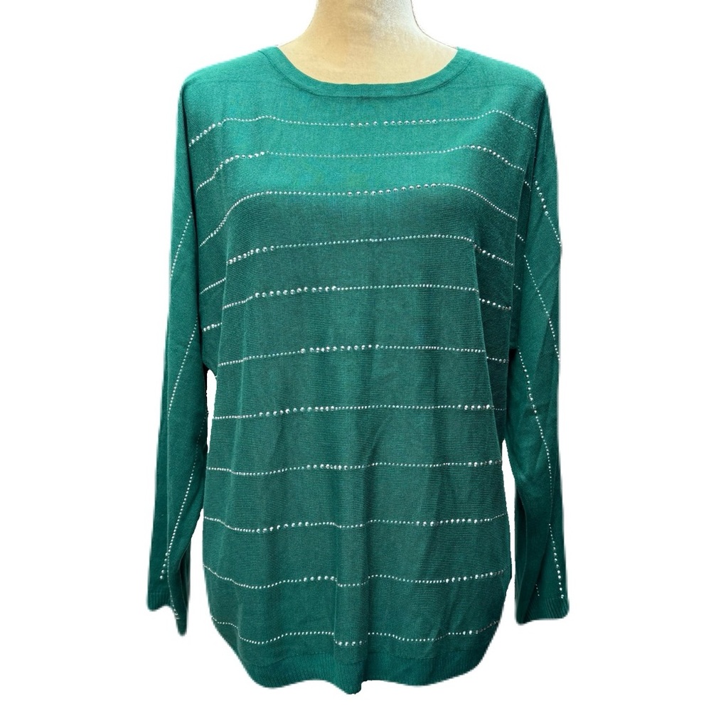 Eva & Paige Women's knit Sweater Green Metallic Stripe Dolman Sleeve Size M